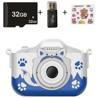 Kind Ja Fox Kinder-Kamera,HD Kinderkamera,Dual-Kameras,Cartoon niedlich Kinderkamera (mit 32 GB SD-Karte) blau