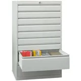 PAVOY Schubladenschrank, Höhe 1.200 mm, Schubladen 1x100 + 5x200 mm, Breite 715 mm, lichtgrau, feuerrot