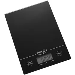 Adler AD 3138 Digitale Flache Küchenwaage, Messung 1g, bis zu 5 kg, LCD, Tara-Funktion, Glas, Schwarz