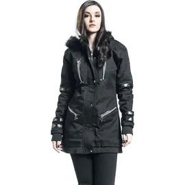Gothicana by EMP Damen schwarze Winterjacke mit Kunstfellkragen und dekorativen Nieten 5XL - 5XL