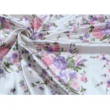 Vayliro 200cm x 150cm Satinstoff Bedruckter Seidensatin Stoff Seidenstoff Meterware Dekostoff Stoff mit Blumenmuster Bekleidungsstoffe für DIY Basteln Nähen Handwerk Heimdekoration,Weiß