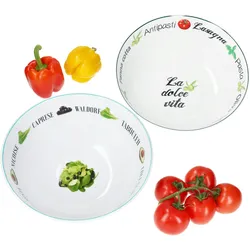 2er Set Salat & Pastaschalen 2,5L & 3L Porzellan-Schüssel italienischem Dekor