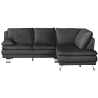 Livetastic Ecksofa, Schwarz, Leder, Kombination Echtleder/Lederlook, Semi-Anilinleder, 4-Sitzer, Ottomane rechts, L-Form, 246x220 cm, ISO 9001, Reach, Made in EU, Wohnzimmer, Sofas & Couches, Wohnlandschaften, Ecksofas