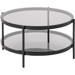 Couchtisch ACTONA GROUP "Bayern", grau (grau, schwarz, grau), B:75cm H:42cm T:75cm, Tische, Rauchfarbene Glastischplatte, Metallgestell, Ablageboden, runde Form