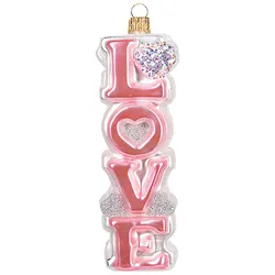 Christbaumschmuck Glas 12cm Love Schriftzug Figur Mundgeblasen & Handbemalt Weihnachtsbaum Anhänger Weihnachten Weihnachtsbaumschmuck Liebe Wort Rosa