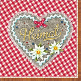 Ambiente Home Ambiente 20 Servietten Papier 33x33cm 3-lagig Heimat Herz Motiv Partyservietten kariert 33 x 33 cm