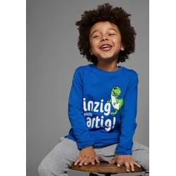Langarmshirt KIDSWORLD "EINZIG NICHT ARTG", Jungen, Gr. 140/146, blau (royalblau), Jersey, Obermaterial: 100% Baumwolle, bedruckt, modisch, Basic, Rundhals, Langarm, Shirts, Langarm, Basic-Passform, bedruckt, Rundhalsausschnitt