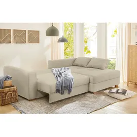 luma-home Dauerschlaf-Ecksofa Federkern Couch Bettkasten mit Cordstoff Beige Grau & Beige/Grau