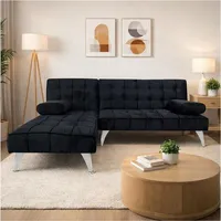 Hti-Living Ecksofa Miranda mit Bettfunktion Velvet Schwarz - Schwarz