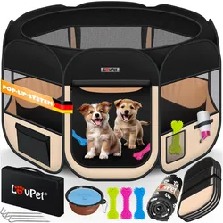 LOVPET® Welpenlaufstall Tierlaufstall Faltbar für Kleintiere Hunde, Katzen Inkl. Hundenapf Hundelaufstall Freigehege Oxfordgewebe Pop-up System Indoor & Outdoor