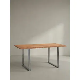 KADIMA DESIGN Bürotisch Massivholz Baumkante Industrial 180x90 cm Akazie XXL mit Chromgestell Goldbraun Handarbeit Tarn Kollektion Kadima Design