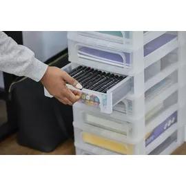 Iris Ohyama Iris Ohyama, Kunststoff Schubladenbox mit 10 tiefen Schubladen, Mattweiß, Easy-pull-system, A4, A5 - A6 Format, Schreibtisch Organizer für Büro,...