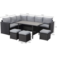 MeXo Gartenmöbel 9-Sitzer Lounge Set Polyrattan Essgruppe 7-teile für 6-9 Personen Garten & Balkon schwarz