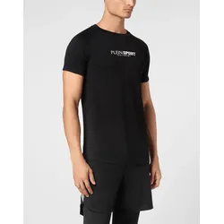 T-Shirt PLEIN SPORT "Sport T-shirt Round Neck SS", Herren, Gr. L, 02, schwarz, Obermaterial: 92% Nylon, 8% Spandex, Shirts