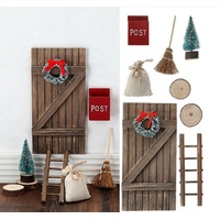 Meinposten Bastelnaturmaterial Wichteltür SET 8 teilig Weihnachten Tür Besen Miniatur Advent, (8-tlg) braun|rot