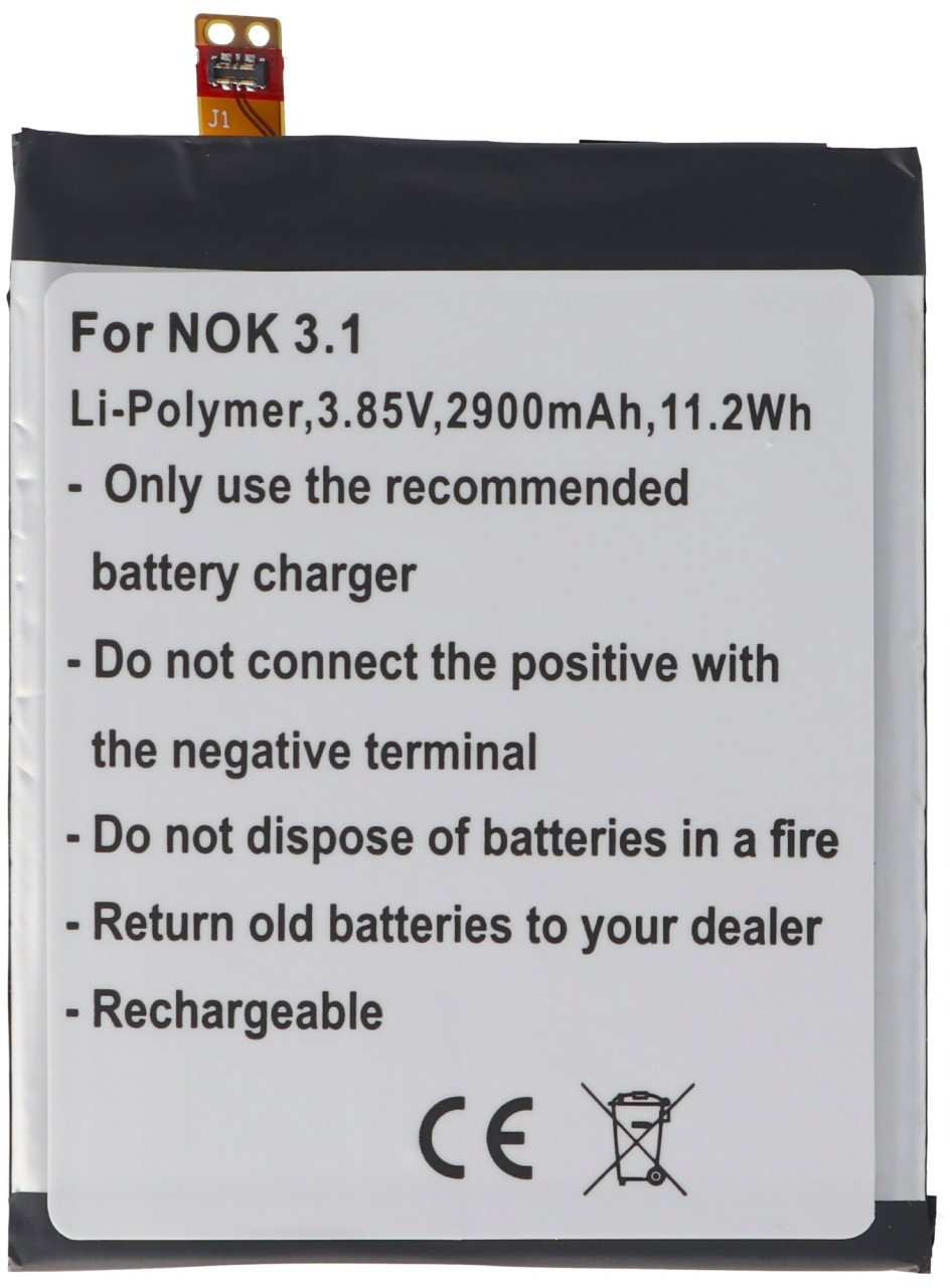 Akku passend für Nokia 3.1, Li-Polymer, 3,85V, 2900mAh, 11,2Wh, built-in, ohne Werkzeug