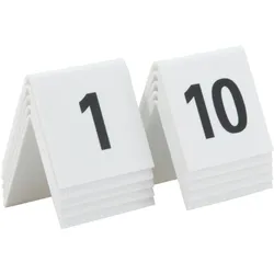 Securit® Tischnummern 1–10 – weiße Acrylstandards mit schwarzen Zahlen – Set von 10