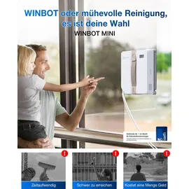 Ecovacs WINBOT MINI mit Ultraschall-Zerstäubung, 9-Stufen-Schutzsystem, intelligente Pfadplanung, 4 Reinigungsmodi, Anti-Rutsch-System, Weiß