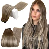 RUNATURE Tressen Echthaar Extensions Ombre Braun Blond 55cm Echthaar Tressen Zum Einnähen Balayage Aschbraun Ombre Mittelblond Tressen Extensions Echthaar Remy Haar 100g #3/8/22