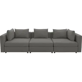 DOMO collection 3-Sitzer DOMO COLLECTION "Solskin, individuell erweiterbar/kombinierbar", grau (anthrazit), B:312cm H:80cm T:96cm, 100% solution dyed Acryl, Sofas, mit losen Kissen. Rücken- und Seitenteile als Stecksystem.