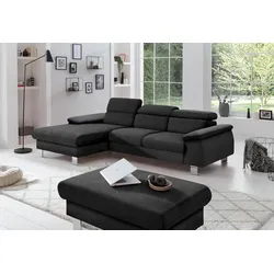 Polstergarnitur COTTA "Komaris L-Form", schwarz, B:242cm, Sitzmöbel-Sets, Set bestehend aus: Ecksofa mit Kopfteilverstellung & Hocker