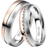 Trauring DOOSTI "Schmuck Geschenk Edelstahl Ehering Partnerring LIEBE" Fingerringe Gr. 54, mit Zirkonia, Edelstahl, 6mm, rosegold (edelstahlfarben-roségoldfarben + kristallweiß) wahlweise mit oder ohne Zirkonia