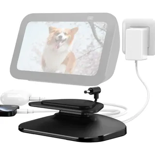 PlusAcc Ständer für Show 5 & Handy mit USB-C/A-Ladeanschluss - Verstellbare Ladeständer Halterung Ladestation Basis kompatibel mit Show 5 3.Gen/iPhone/iPad (Schwarz)