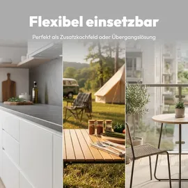 Medion IC10S Induktionskochplatte, 1 Platte Induktionskochfeld, extra flach, 2100 Watt, 1 Kochplatte, 8 Automatikprogramme und DIY, LED Display, Touchbedienung, Kristallglas-Oberfläche