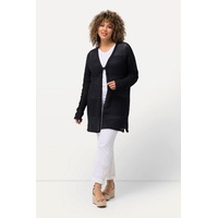 Ulla Popken Damen große Größen Übergrößen Plus Size Strickjacke, Lochstrick, Oversized, V-Ausschnitt Marine 54+ 829032130-54+ - 54-56