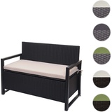 Mendler Poly-Rattan 2er Sitzbank HWC-F39, Gartenbank Truhenbank, Staufach Aufbewahrung Sitzkissen - anthrazit, Kissen beige