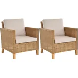 Krines Home Loungesessel Set/2 Rattansessel breit Wohnzimmer Lounge inkl. Polster Beige (2-St., 2x Sessel), Sessel aus echtem Rattan beige