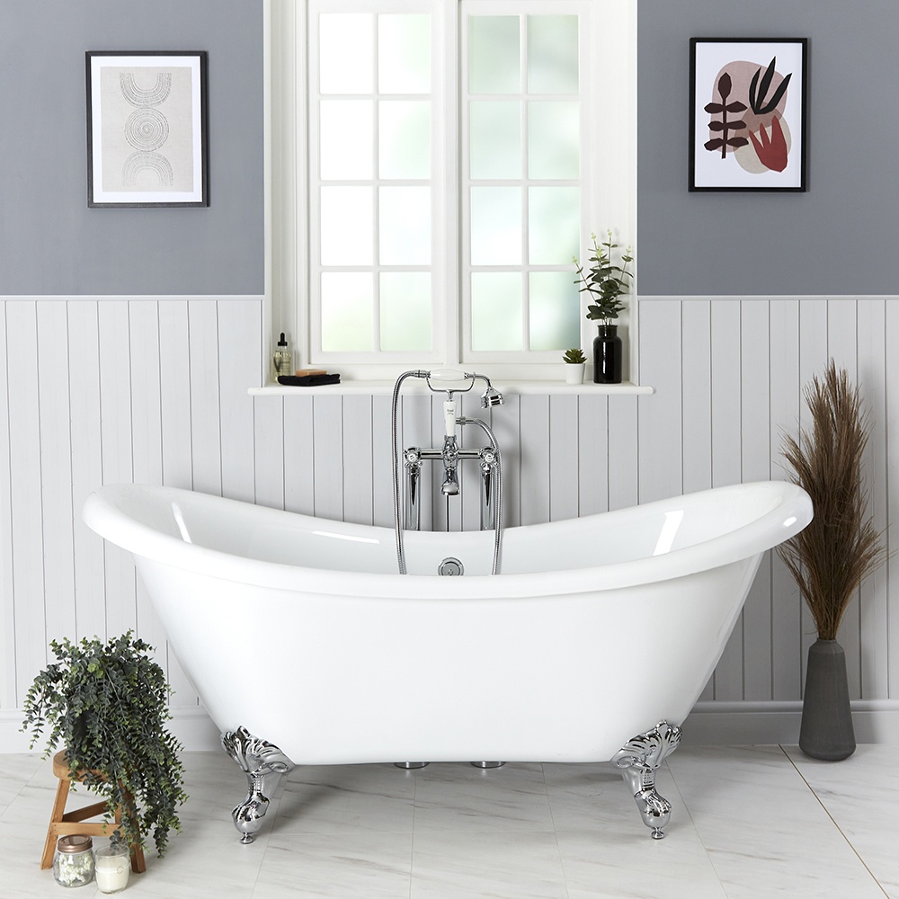 Freistehende Badewanne 175x68x80cm mit auswählbaren Füßen in Weiß - Oxford von Hudson Reed