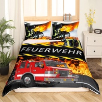 Loussiesd Feuerwehr Themen Bettw?sche-Set,Feuerwehrwagen Bettw?sche 155x220cmfür Jungen Kinder Jugendliche Zimmer Dekorativ Fahrzeug-Auto-Bettbezug-Set,Coole Feuerwehrm?nner Bettw?sche