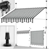 tillvex Klemmmarkise tillvex Balkonmarkise Markise Klemmmarkise Sonnenmarkise Handkurbel grau|weiß 200 cm