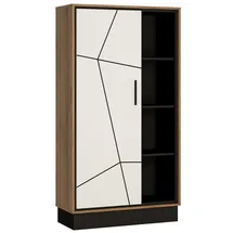 Lomadox Highboard Wohnzimmer Esszimmer Bristol-129 In Catania Eiche Nb. Mit Schwarz Und Weiß Hochglanz, B/h/t: Ca. 85,5/160,5/37 Cm