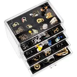 ProCase Acryl Schmuck Organizer Schmuckschatulle für Damen Durchsichtige Schmuckaufbewahrung Schmuckkästchen Schmuckbox mit 5 Schubladen für Ohrringe, Ringe, Armbänder -Schwarz