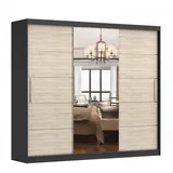 fabryka mebli idźczak Schwebetürenschrank, Kleiderschrank Schrank mit Spiegel, 250cm Schwarz/Sonoma Alba - Schwarz
