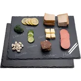 WLWNWFT Schieferplatten 2er Set - Schieferplatte Servierplatte 40x30 cm mit Kreidestift - Serviertablett Schiefer Servierplatten Käseplatten Tapas Buffet Platte, Schwarz...