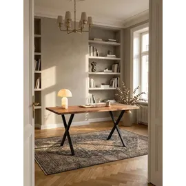 KADIMA DESIGN Bürotisch Massivholz Groß 160x80 Akazie Schreibtisch Goldbraun-Schwarz Baumkante Industrial Kreta Kollektion Kadima Design
