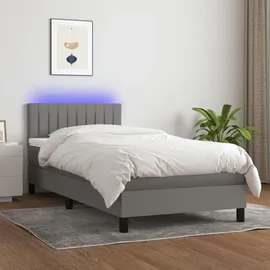 vidaXL Boxspringbett mit Matratze & Led Dunkelgrau 90x200 cm Stoff vidaXL
