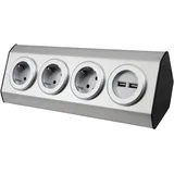 McPower MC Power - Steckdosenblock | Premium | 3-Fach Schutzkontakt-Steckdose, 2X USB, Aufbauversion, auch ideal für Eckmontage, Edelstahl und Kunststoff