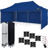 Economic Star Partyzelte Wasserdicht mit 3 Seitenteile + 6 Sandsäcke + 4 Seile und Partyzelt Heringe + Schutzhülse für Rennzelt, UV-Schutz 50+ Pop-Up pavillon Metall (3x6, Blau)