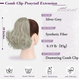 luxuskollektion BARSDAR Graue Lockige Ponytail Extensions 25cm