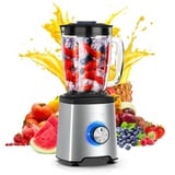 Standmixer, Smoothie Mixer 800W, Smoothie Maker Blender 1.75L mit BPA-Frei Glasbehälter, 6 Edelstahl Klingen, 21000U/Min, 5 Geschwindigkeitsstufen, Wenig Lärm