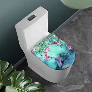 COEQINE Kolibri Floraler WC-Deckelbezug WC-Deckelbezug länglich Badezimmer Aqua Tierdruck Heimdekoration
