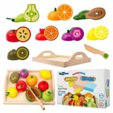 miniHeld Kinderküche Zubehör Spielküche Obst Schneiden Holz Kaufladen Set