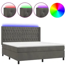vidaXL Boxspringbett mit Matratze & LED Dunkelgrau 180x200 cm Samt
