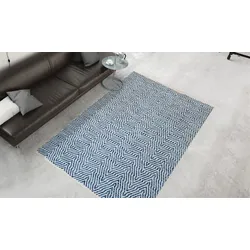 Teppich CALO-DELUXE "Luba 433" Gr. 4, blau, B:160cm H:7mm L:230cm, Baumwolle, Teppiche, reine Baumwolle, handgewebt, Wohnzimmer, Kinderzimmer