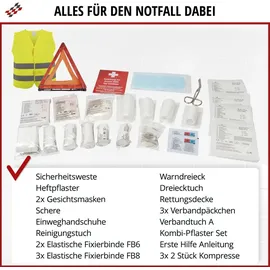 Walser KFZ Verbandstasche 2026 StVO konform, 3in1 Auto Erste Hilfe Set mit Pannendreieck und Warnweste, Kombitasche Verbandskasten 2026, Erste Hilf...