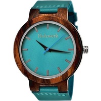 Holzwerk KAHLA Damen Holz Uhr mit Leder Armband in türkis blau & braun